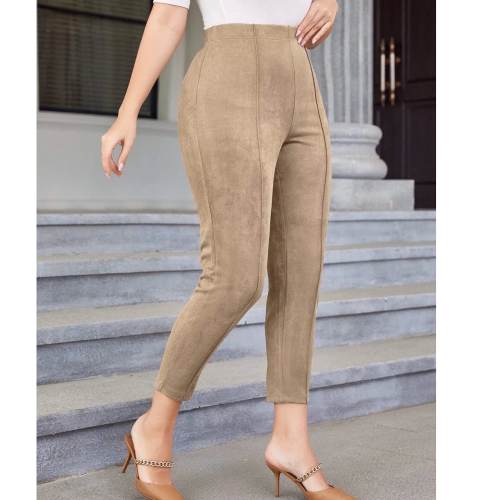 Plus Vegan Suede High Waisted Fitted Skinny Pants - Picture 2 of 13